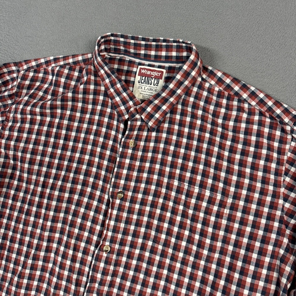 Wrangler Jean Co Shirt Mens XXL 2XL Red Blue Plaid Check Long Sleeve Button Down